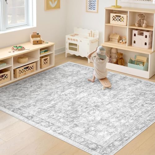 5x7 Area Rugs for Living Room: Washable Vintage Floral Rug Low Pile Non-Slip - Image 5
