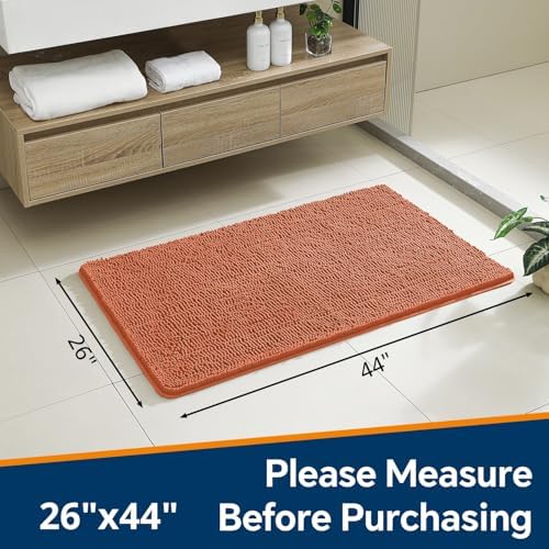 Chenille Bathroom Rug 26"x44" Coral, Non-Slip Plush Bath Mat - Image 2