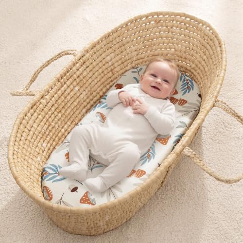 PHF 3 Pack Soft Bassinet Sheets, Leaf&Mushroom Breathable Comfy Cradle Sheets - Image 2