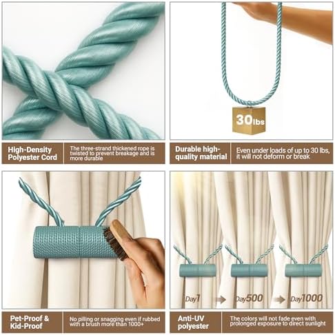 Hion Magnetic Curtain Tiebacks Blue 6pcs, Curtain Holdbacks Hooks Holders - Image 3