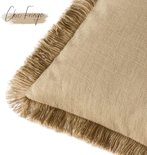 Foindtower Decorative Linen Fringe Throw Pillow Covers 20×20 Light Khaki - Image 3