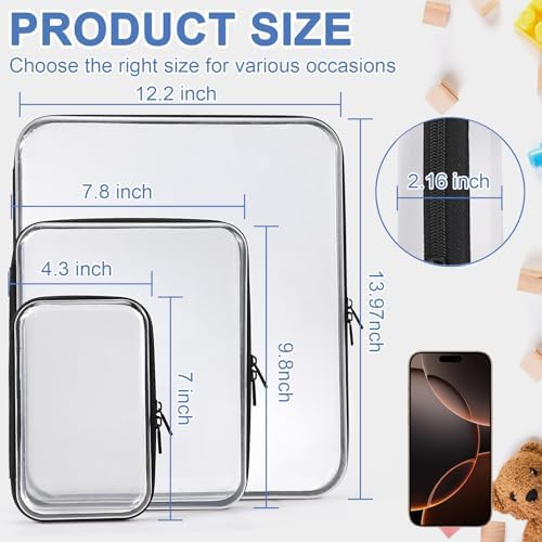 YOPCDJ 3 Pack Clear Hard Shell Zipper Case, Plastic Pouch - Image 2