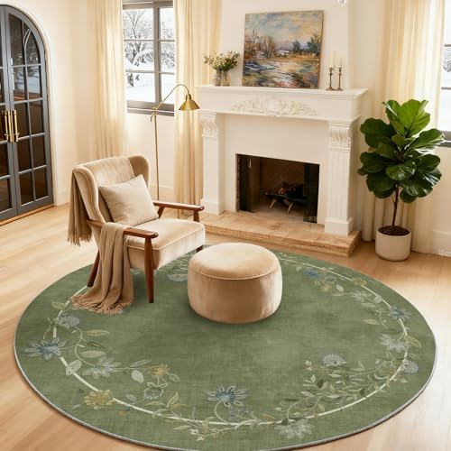 Machine Washable Living Room Rug: 4ft Round Rug by palohom
