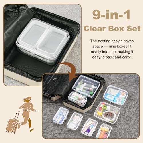 9 pcs Zipper Pouches Nesting Set, Hard Shell Toiletry Bag - Image 3
