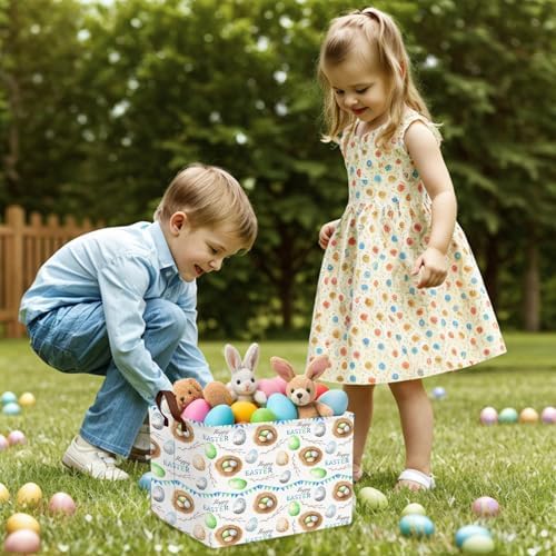Large Cute Easter Basket for Kid Empty Gift Baby Rectangle Storage Bin Bunny - Image 5