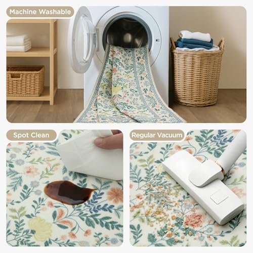 Joydeco Boho Floral Machine Washable Round Rugs 6ft, Circular Indoor Carpet - Image 5