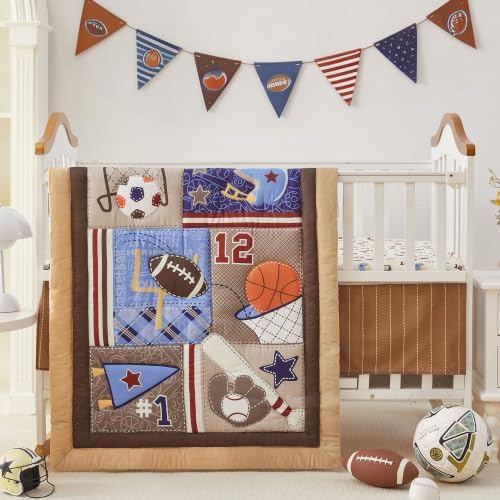 Sports Crib Bedding Set for Boys, Premium 3-Piece Baby Bedding Set Brown by WOWELIFE