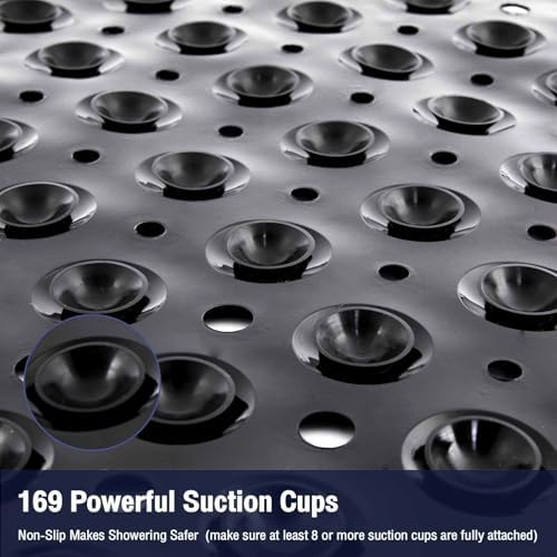 Square Shower Mat Bathtub Mat Tub Bath Mat Non Slip Black 21"x21" - Image 3