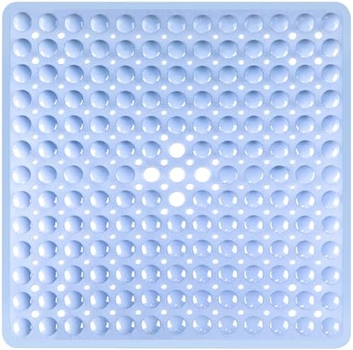 Square Shower Mat Bathtub Bath Mat Non Slip Light Blue 21"x21" by NaolotureHome