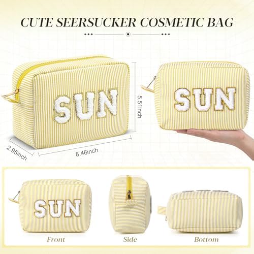 Sanwuta Seersucker Cosmetic Bags Sun Bag Chenille Letter Seersucker Makeup Bags - Image 2