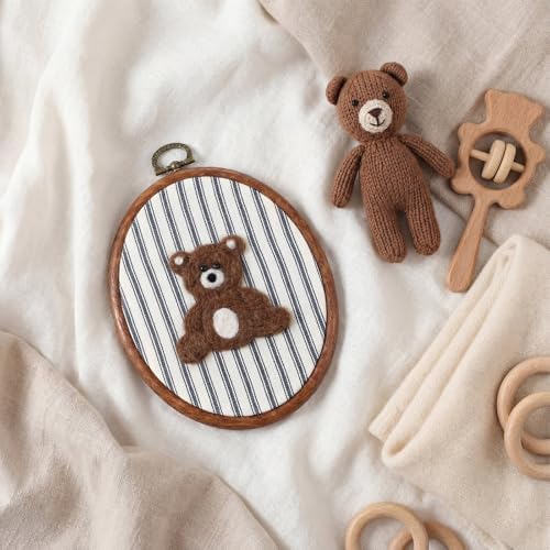 Chunful Felted Blue Striped Bear Nursery Wall Decor Cute Wall Art - Image 4