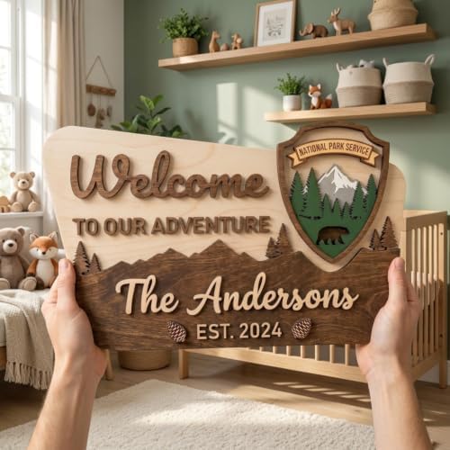 Personalized Adventure Nursery Name Sign, Custom Mountain Woodland Wall Decor by HANZSPROUT