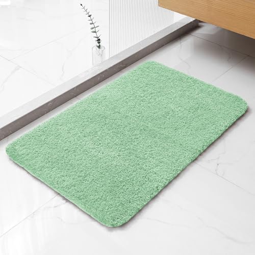 Polyester Bathroom Rug 20"x32" Light Green, Non-Slip Soft Bath Mat by Kildoss