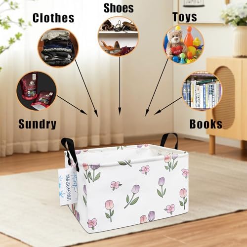 Rectangular Collapsible Romantic Tulip Storage Basket Nursery Organizer - Image 4