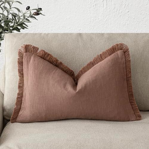 Foindtower Decorative Linen Fringe Lumbar Throw Pillow Covers Cozy Boho by Foindtower