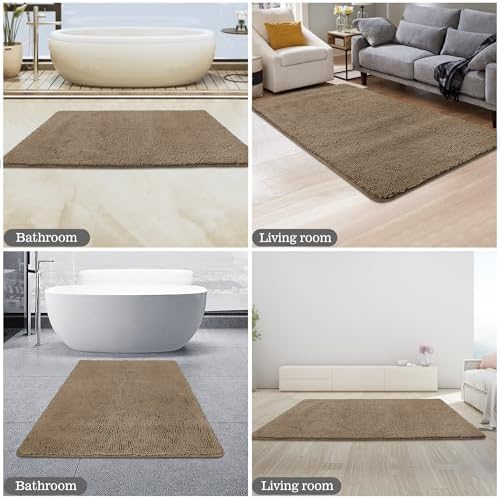 Yeaban Chenille Taupe Bathroom Rug 30"x50", Non-Slip Rubber Backing - Image 6