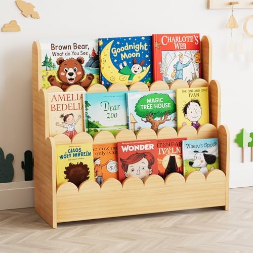SpaceAid 3-Tier Scalloped Bookshelf, Montessori Bookcase by SpaceAid