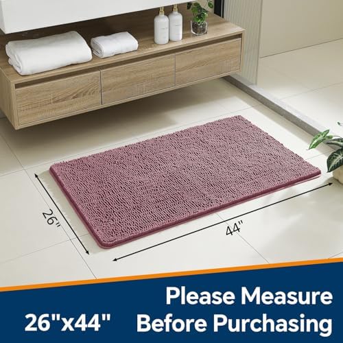 Chenille Bathroom Rug 26"x44" Dusty Rose, Non-Slip Plush Bath Mat - Image 2