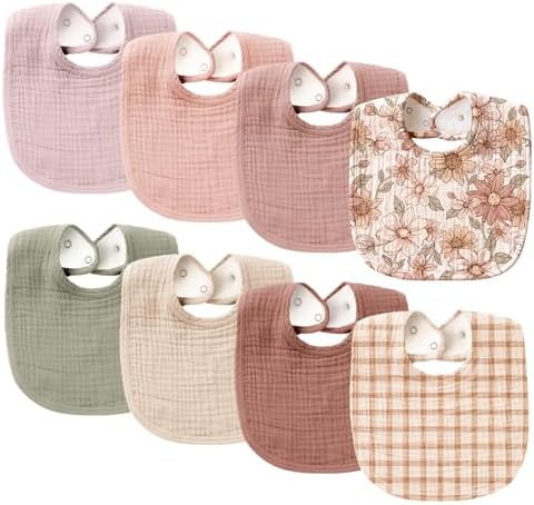 Konssy 8-Pack Muslin Baby Bibs, Adjustable Fit by Konssy
