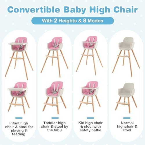 HONEY JOY Baby High Chair, 6-in-1 Eat & Grow Wooden Highchair/Toddler Chair - Image 4