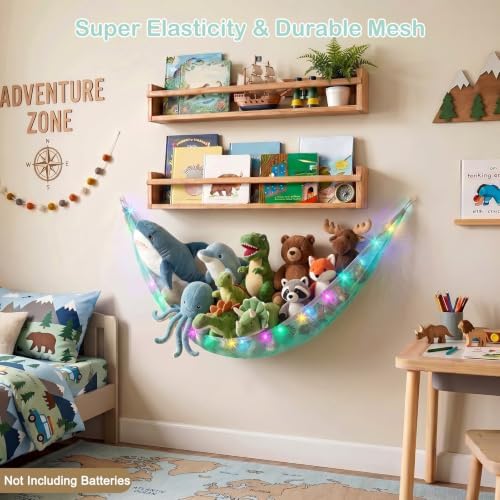 Stuffed Animals Hammock with LED Light Toy Net Room Decor Corner Storage - Image 4
