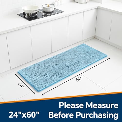 Chenille Bathroom Runner Rug 24"x60" Sky Blue, Plush Bath Mat - Image 2