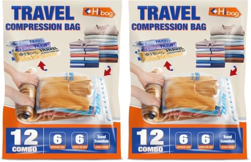 Compression Bags for Travel Essentials, Roll Up Bags No Vacuum Needed by HIBAG