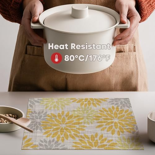 Artoid Mode Floral Plastic Placemats Set of 4, 12x18 Inch Washable Non-Slip - Image 3