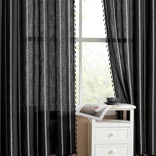 MitoVilla Boho Farmhouse Living Room Curtains 63 Inch Length 2 Panels, Modern - Image 2