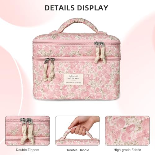 Gosect Makeup Bag, Portable Travel Make up Bag, Large Capacity Quilted Cosmetic - Image 4