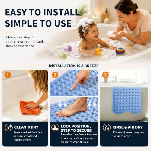 Yimobra Non Slip Bath Mat for Tub 40x16, Extra Long Bath Tub Mat - Image 4