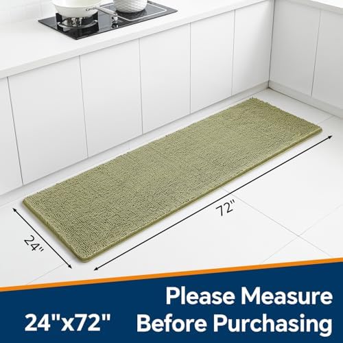 Chenille Bathroom Runner Rug 24"x72" Sage Green, Plush Bath Mat - Image 2