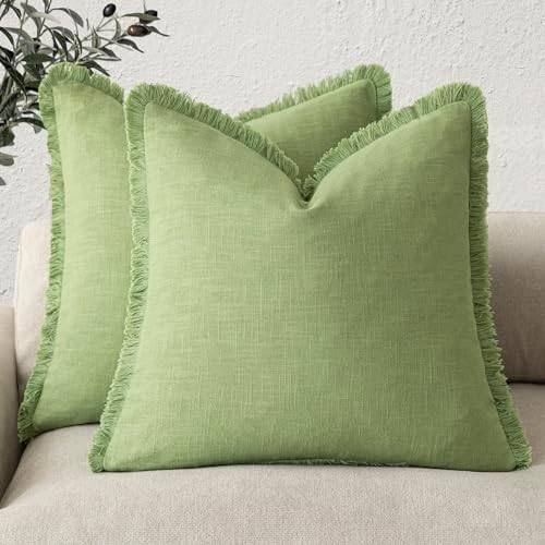 Foindtower Decorative Linen Fringe Throw Pillow Covers 26×26 Lime Green by Foindtower