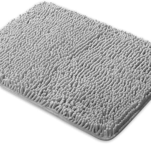 Yeaban Chenille Gray Bathroom Rug 20"x32", Non-Slip Rubber Backing by Yeaban