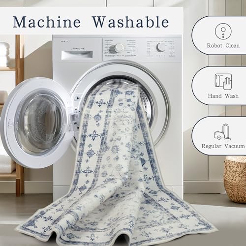 8x10 Washable Area Rugs for Living Room, Dining Room- Blue White - Image 4