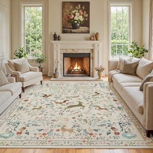 9x12 Area Rugs Boho Floral Washable Living Room Rug Neutral Carpet Bedroom by Yidanamy
