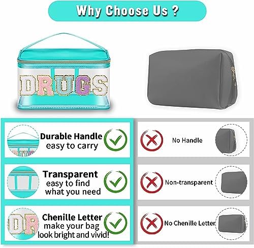 Chenille Letter Clear Makeup Bags Drugs Pouch, Preppy Patch Makeup Bag Zipper - Image 4