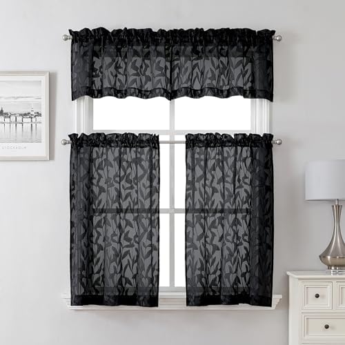 Lecloud Leia Sheer Black Curtains Window Valances - Image 2