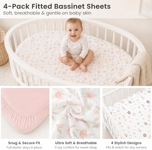 4 Pack Baby Bassinet Sheets 20" x 35" Compatible - Image 4