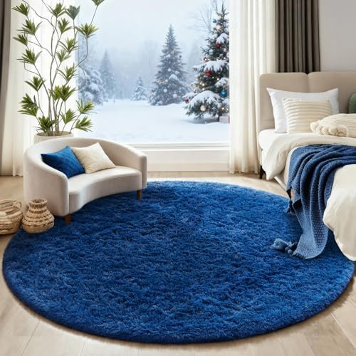 Ophanie Round Rug 6Ft Blue Circle Area Rug, Boys Room Decor, Fluffy Fuzzy - Image 5