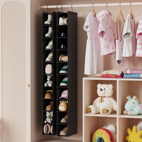 MAX Houser 2 Pack 10 Tier Foldable Hanging Shoe Organizer Black - Image 4