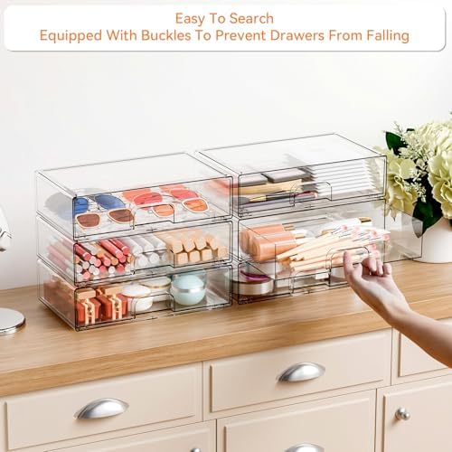 2 Pack Acrylic Drawer Organizer, 12.2''W Clear Stackable Storage Drawers - Image 2