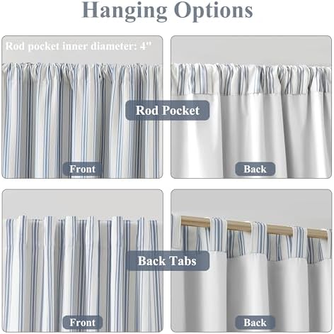 ZJDECOR Blue Striped Blackout Curtains 84 Inches Length, Back Tab Rod Pocket - Image 6