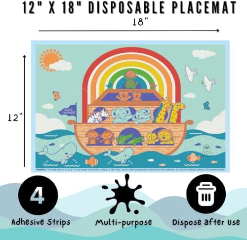 60 Kids Disposable Placemats for Baby | Noah’s Ark Disposable Placemats for - Image 5