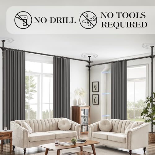 Room Divider Curtain Set-No Drilling Curtain Rod Set, Curtains - Image 4