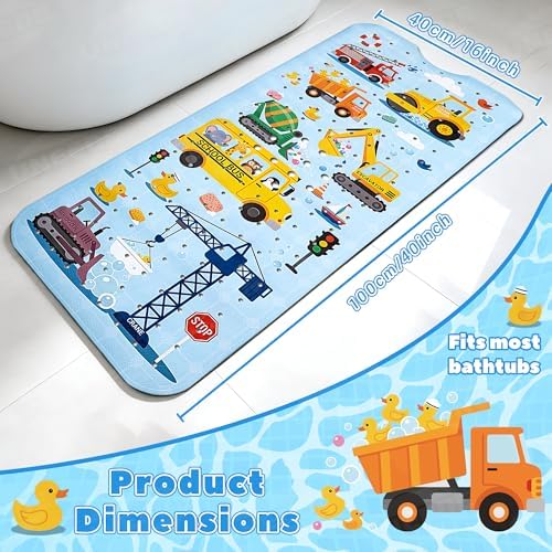 UNEEDE Baby Bathtub Mat Non Slip, 40x16'' Excavator Design Bath Mat - Image 5