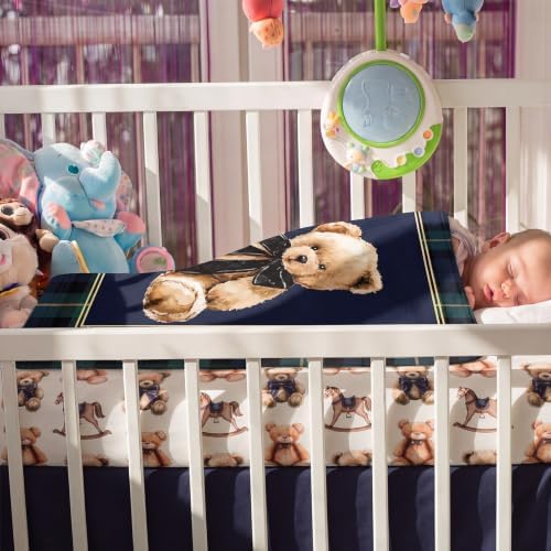 Hahafelt 3 Piece Teddy Bear Tartan Plaid Crib Bedding Set - Image 6