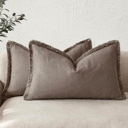 Foindtower Boho Linen Fringe Lumbar Throw Pillow Covers 12×24 Light Coffee by Foindtower