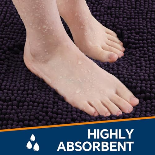 Chenille Bathroom Runner Rug 17"x47" Purple, Plush Bath Mat - Image 4