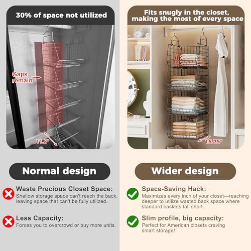 4" Extra Deeper Hanging Closet Organizers and Storage, 4 Tier Foldable Wire - Image 4